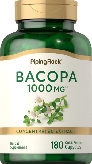 Piping Rock Bacopa Monnieri Cápsulas 1000 Mg | 180 Unidades | Suplemento De Extracto De Hierbas | Sin Omg, Sin Gluten