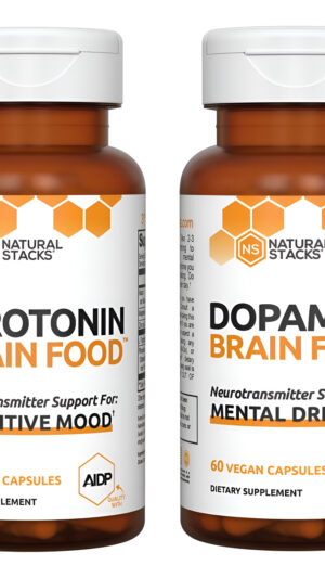 Natural Stacks Suplementos  Paquete De Alimentos Para El Cerebro  Dopamina (60 Unidades) Y Serotonina (60 Unidades) A