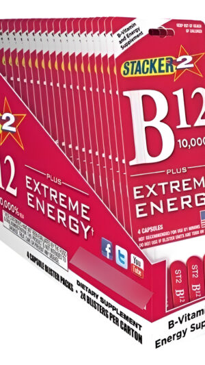 Stacker 2 B12 Extreme Energy + Stacker 2 10,000% Rda - (24) Paquetes De Blíster De Cuatro Unidades