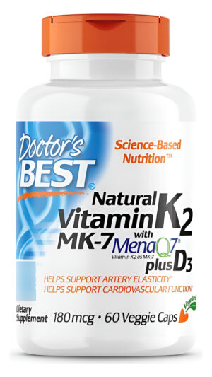 Doctor's Best Natural Vitamina K2 Con Mk-7, 180mcg Plus D3 1000iu 60 Cápsulas Veganas