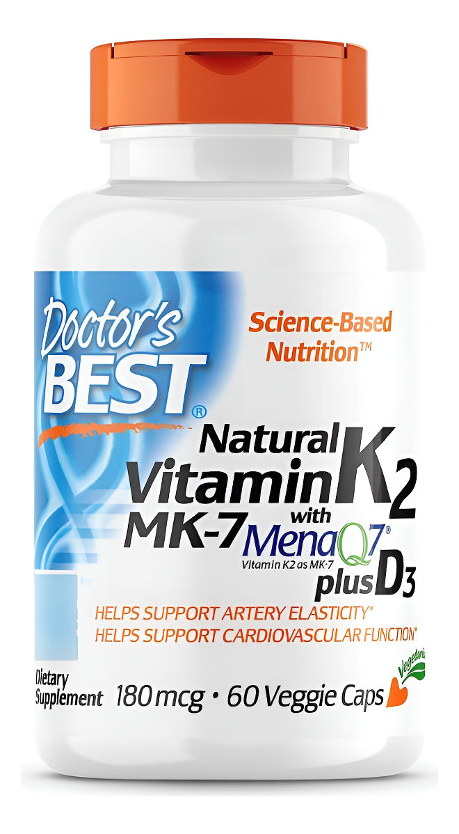 Doctor's Best Natural Vitamina K2 Con Mk-7, 180mcg Plus D3 1000iu 60 Cápsulas Veganas